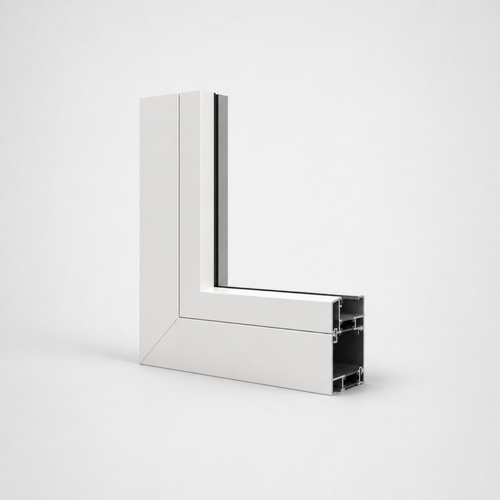 Detalle constructivo de perfil de aluminio anodizado natural