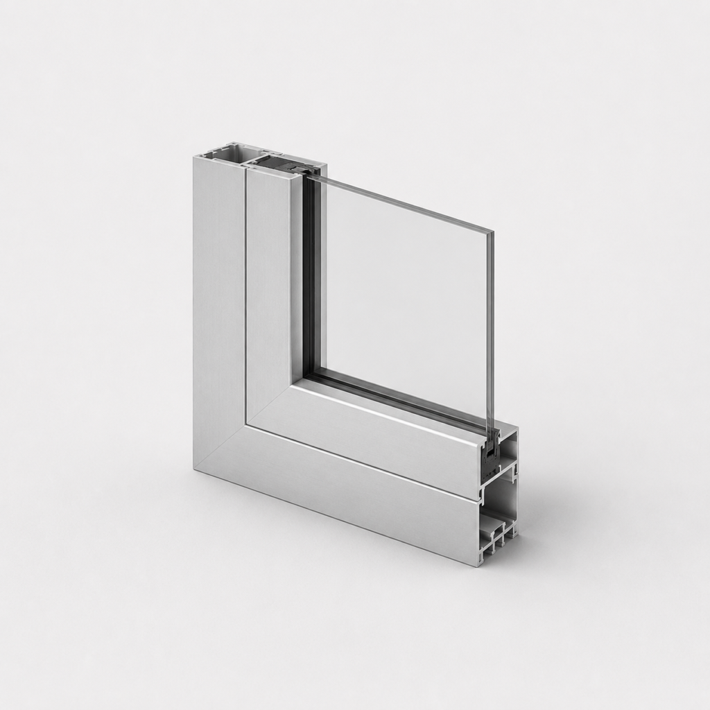 Detalle de perfil de aluminio blanco con doble vidriado hermético