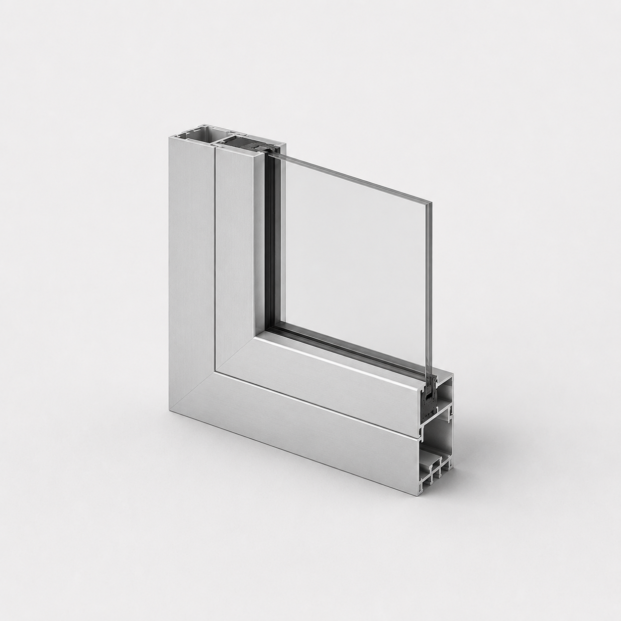 Detalle de perfil de aluminio blanco con doble vidriado hermético