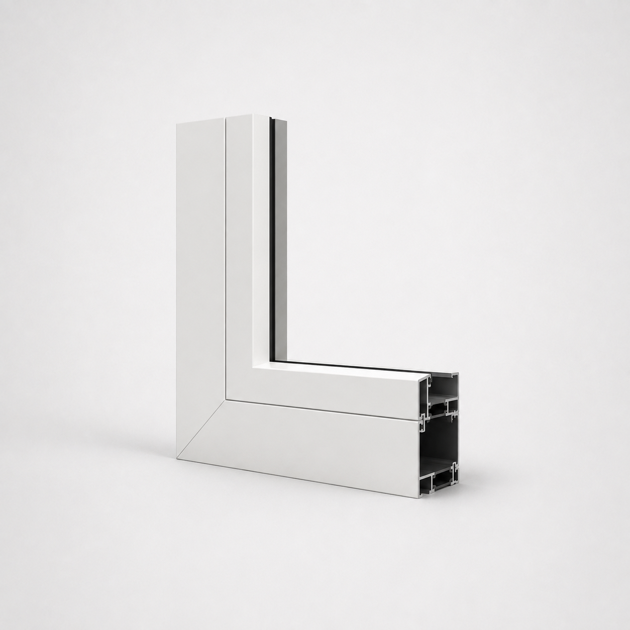 Detalle constructivo de perfil de aluminio blanco