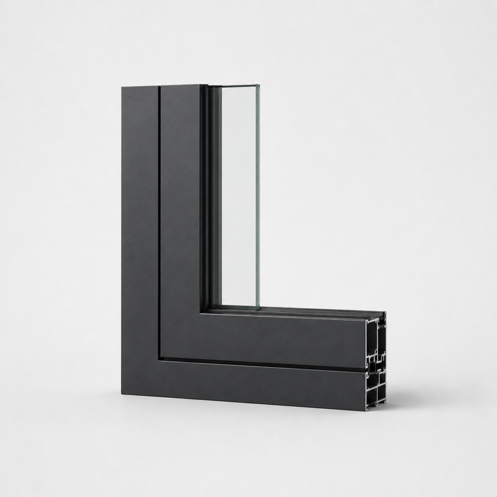 Detalle de perfil de aluminio negro con doble vidriado