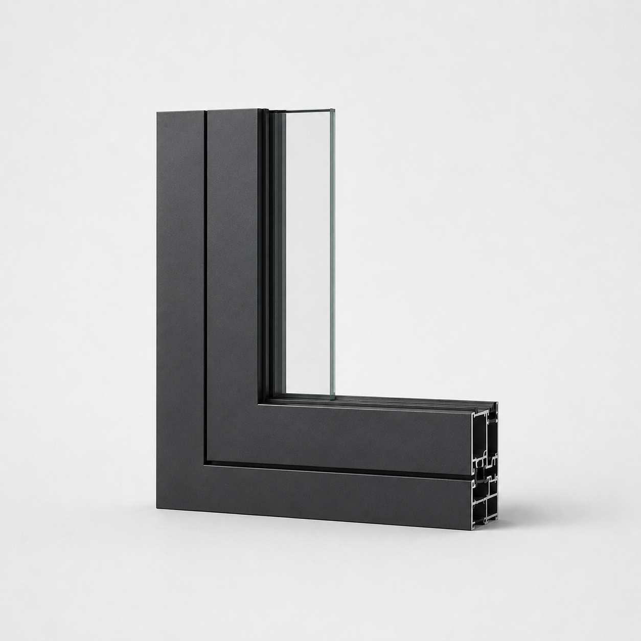 Detalle de perfil de aluminio negro con doble vidriado